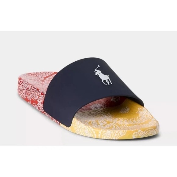 Polo Ralph Lauren Paisley Bandana Color-Block‎ Big Pony Slide Men\'s Size 12 NWT main image 4